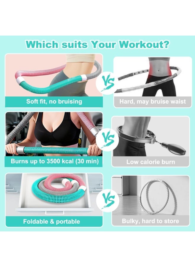 LYNLYN Soft Spring Hula Hoop for Adults, Foldable Silent Fitness Hoop with Safety Rope, Waist-Friendly PVC Design for Core Training, Weight Loss and Home Workout - Image 3
